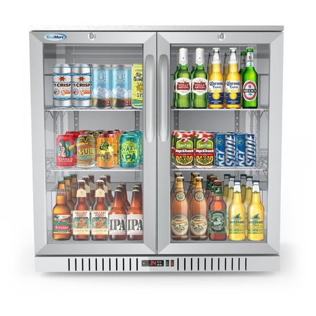 KOOLMORE 2 Door Stainless Steel Back Bar Cooler Counter Height Glass Door Refrigerator with LED Lighting BC-2DSW-SS